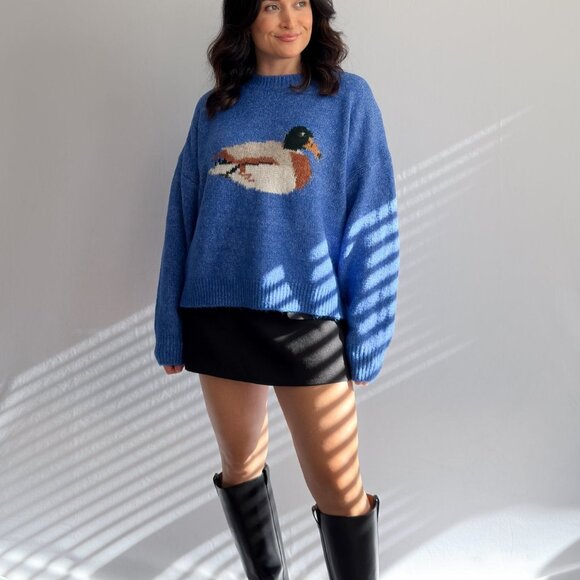 Women’s Blue Mallard Duck Knit Sweater - Picture 9 of 11